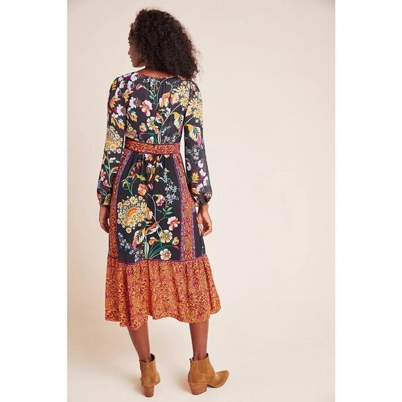 ANTHROPOLOGIE Adair Velvet-Trimmed Midi Dress SIZE 6 - Picture 2 of 12